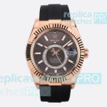 ES Factory Super Replica Rolex Sky-Dweller 42mm Rose Gold Case Black Oysterflex Watch 